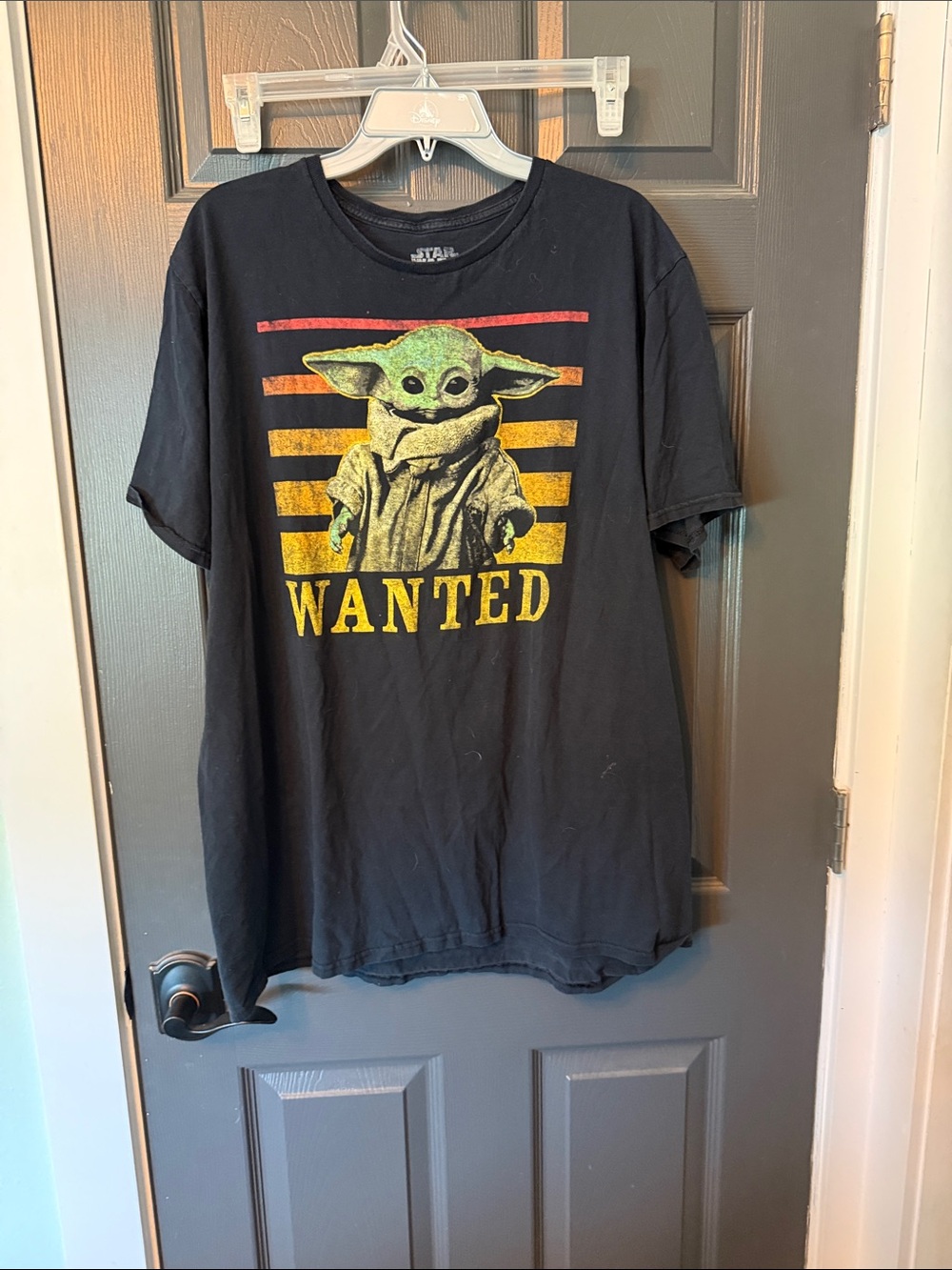 Star Wars Black Tee with Green & Yellow Grogu 'WANTED' Graphic